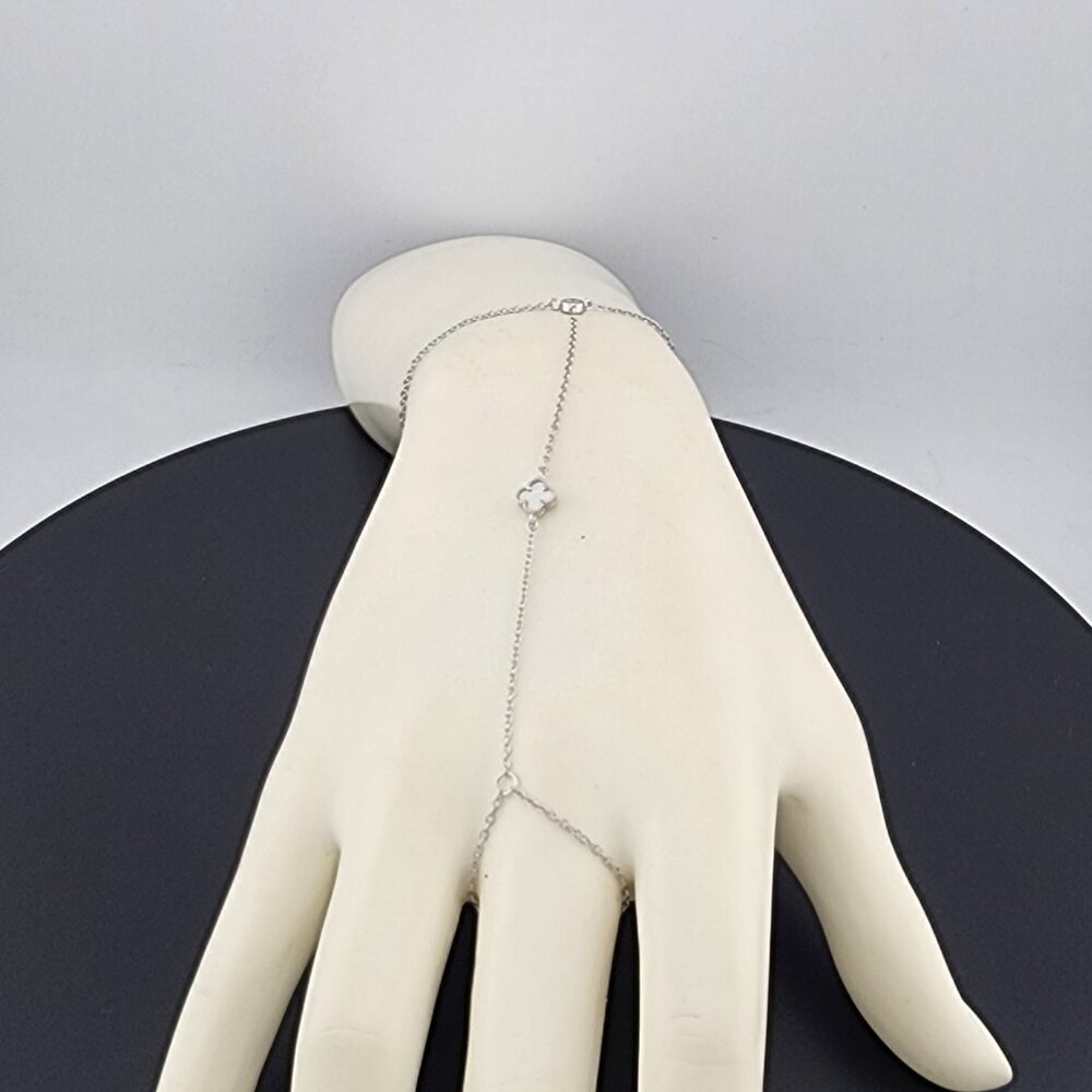 Sterling Silver Clover Hand Bracelet with Ring - Picture 1 of 9